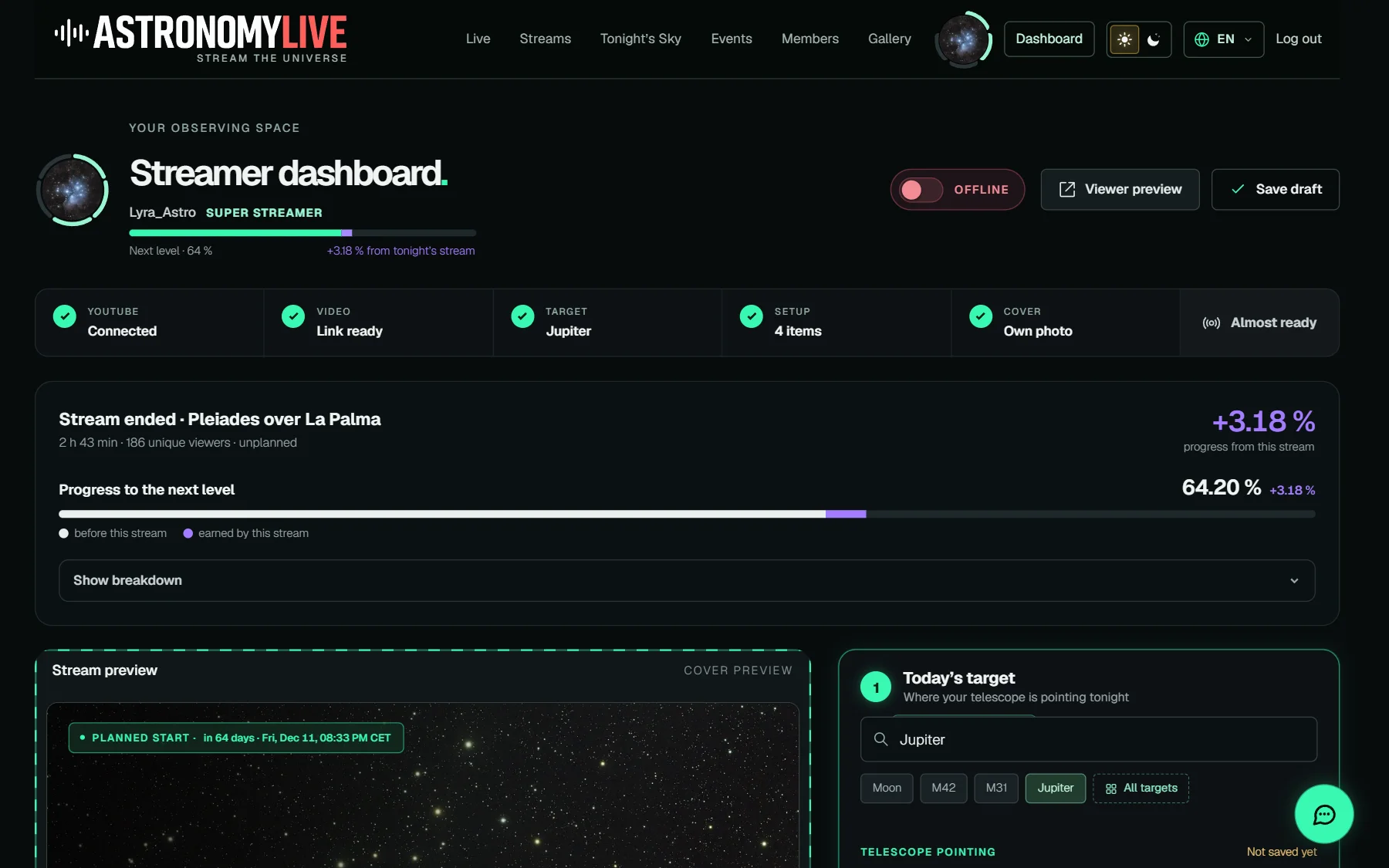 Streamer dashboard